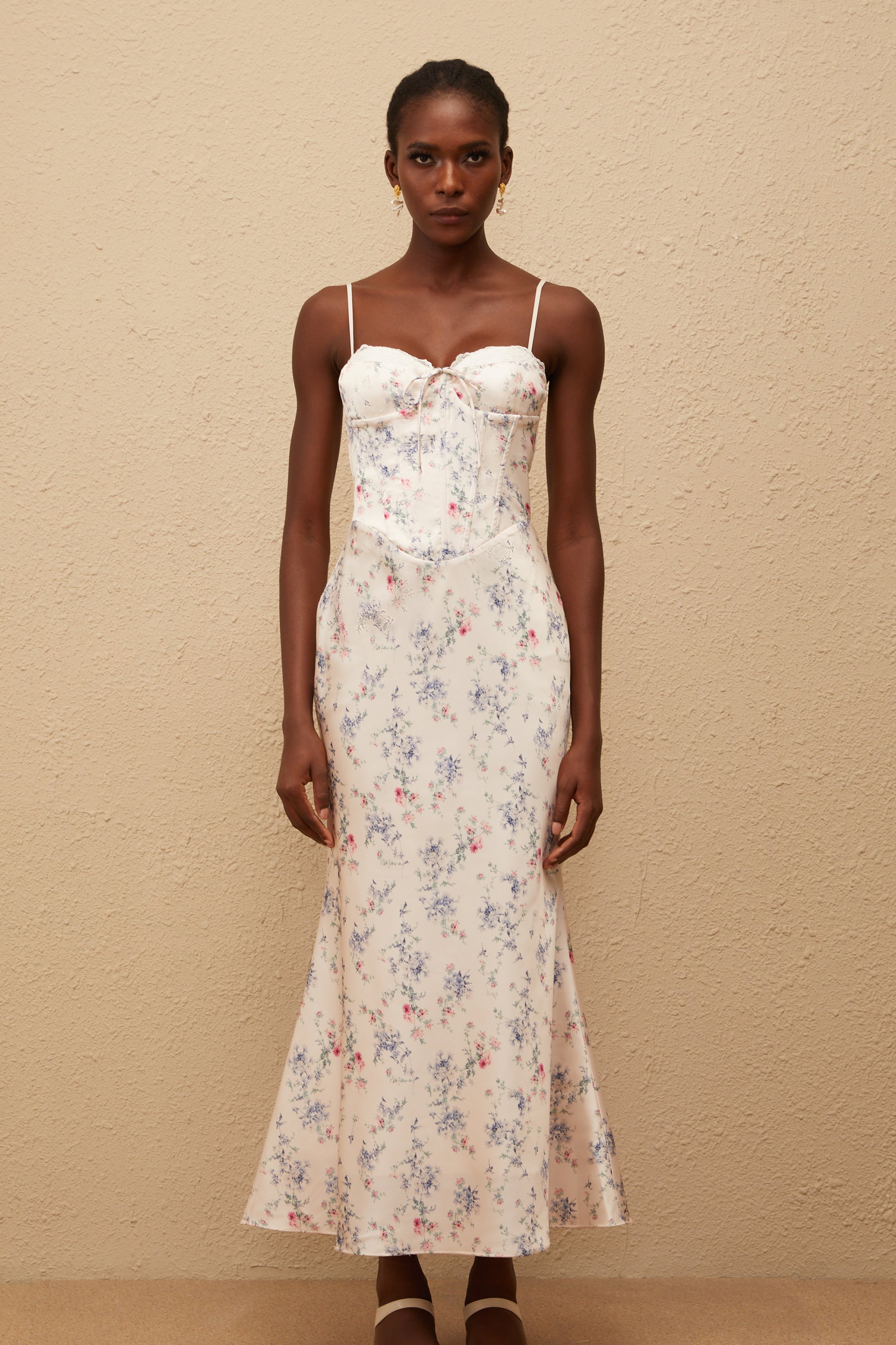 Angeliki White Floral Print Satin Maxi Dress (Final Sale-US Only)