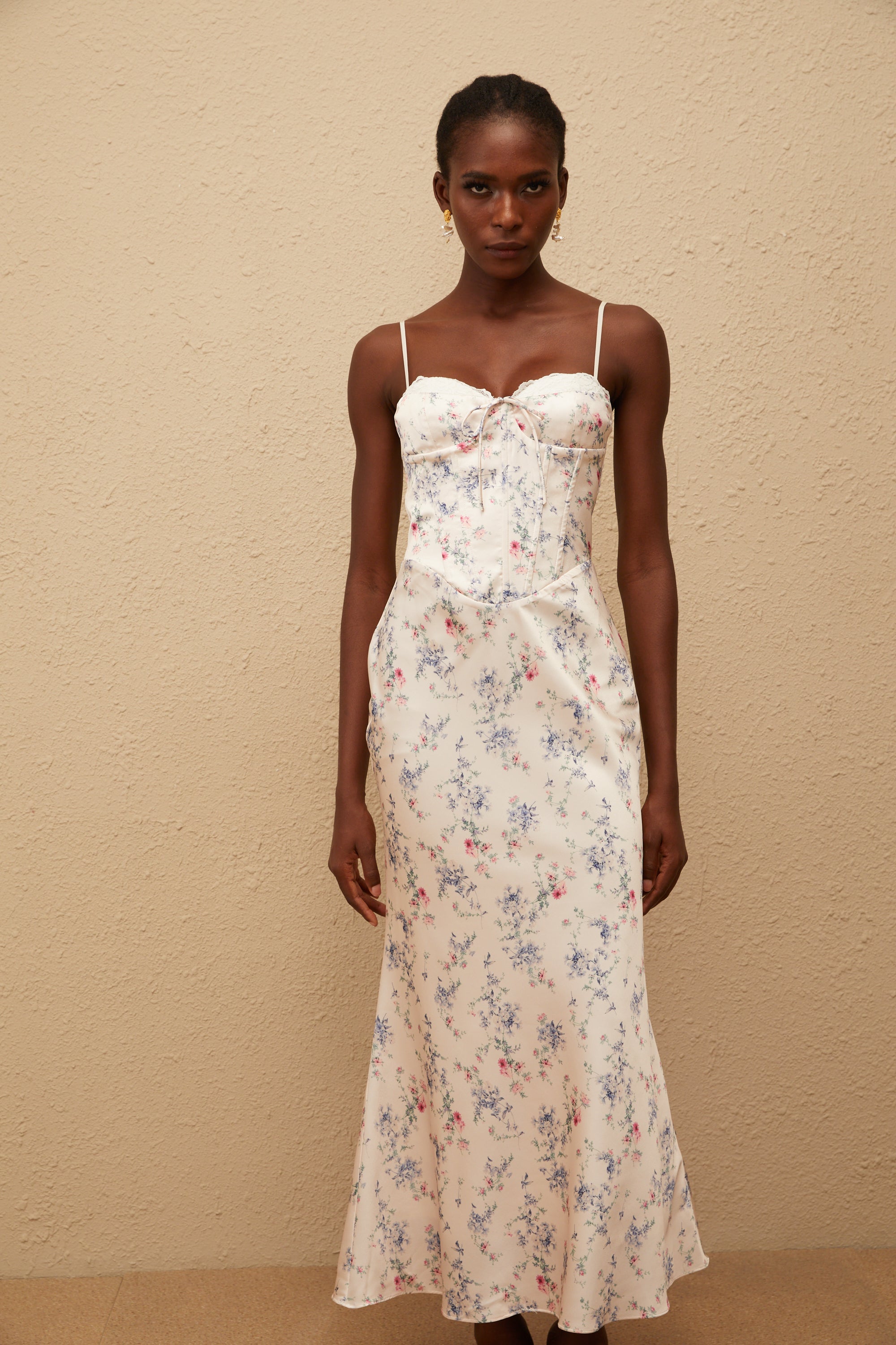 Angeliki White Floral Print Satin Maxi Dress (Final Sale-US Only)