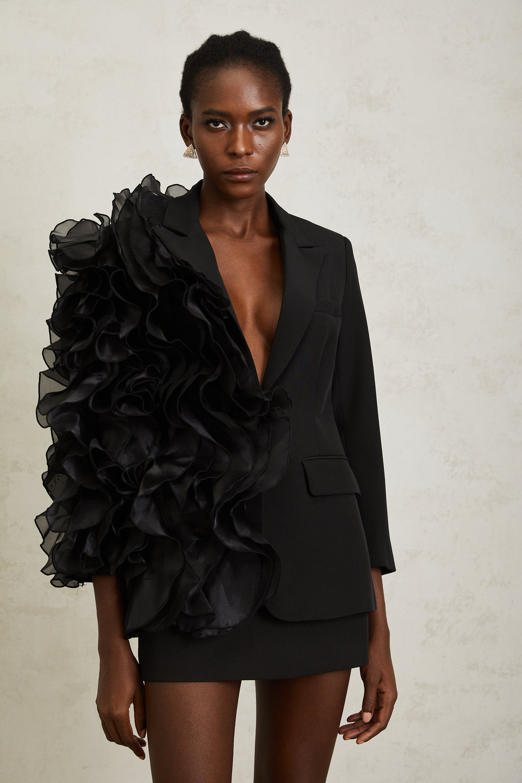 Justine Black Ruffled Tulle Panel Blazer (Final Sale-US Only)