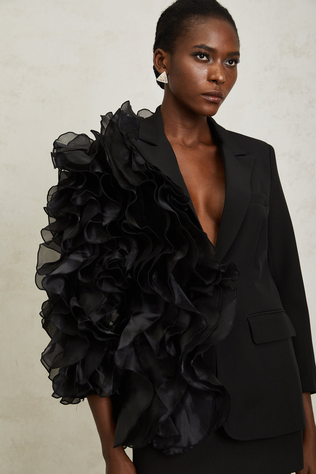 Justine Black Ruffled Tulle Panel Blazer (Final Sale-US Only)