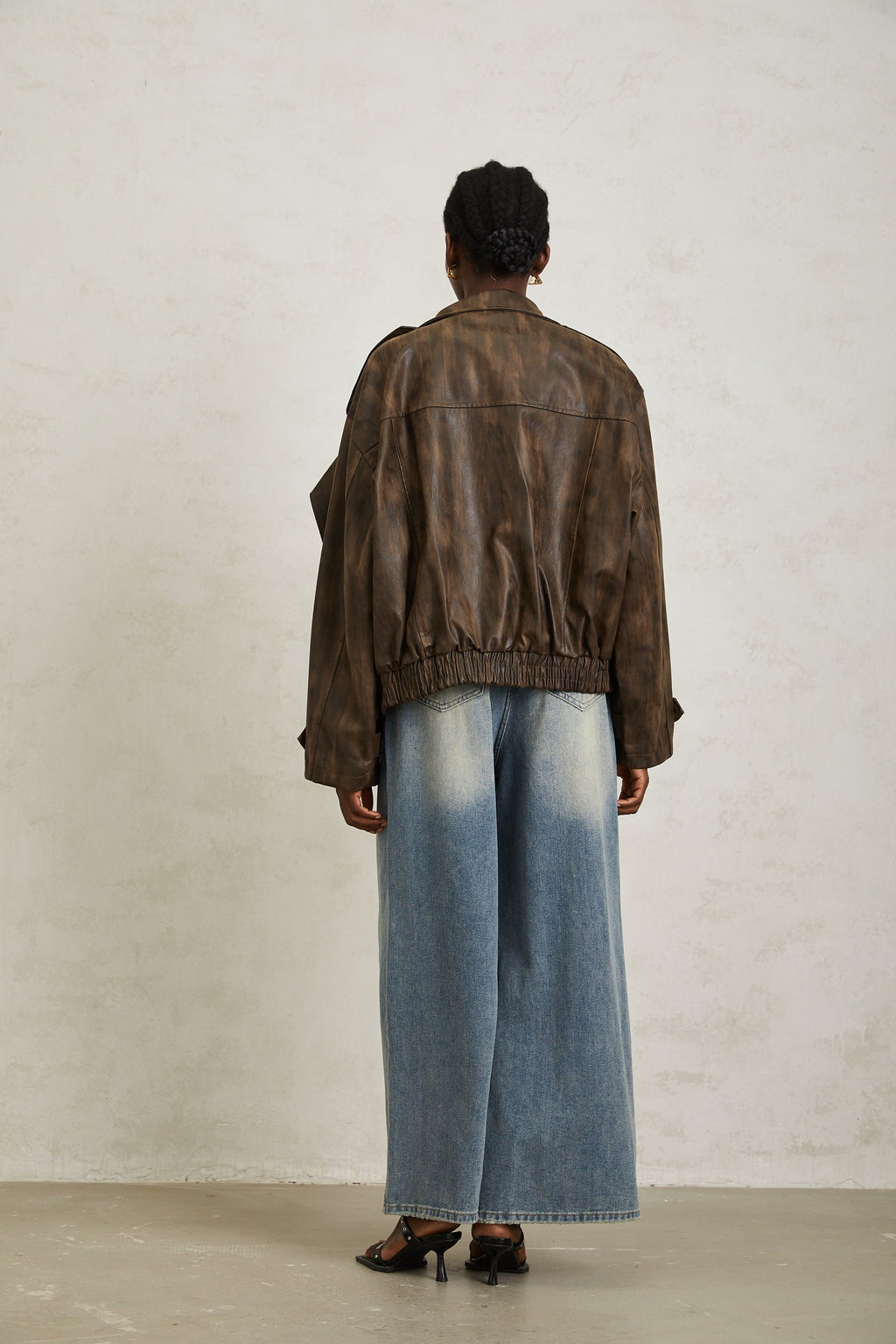Manon Brown Tie-Dye Leather Biker Jacket (Final Sale-US Only)