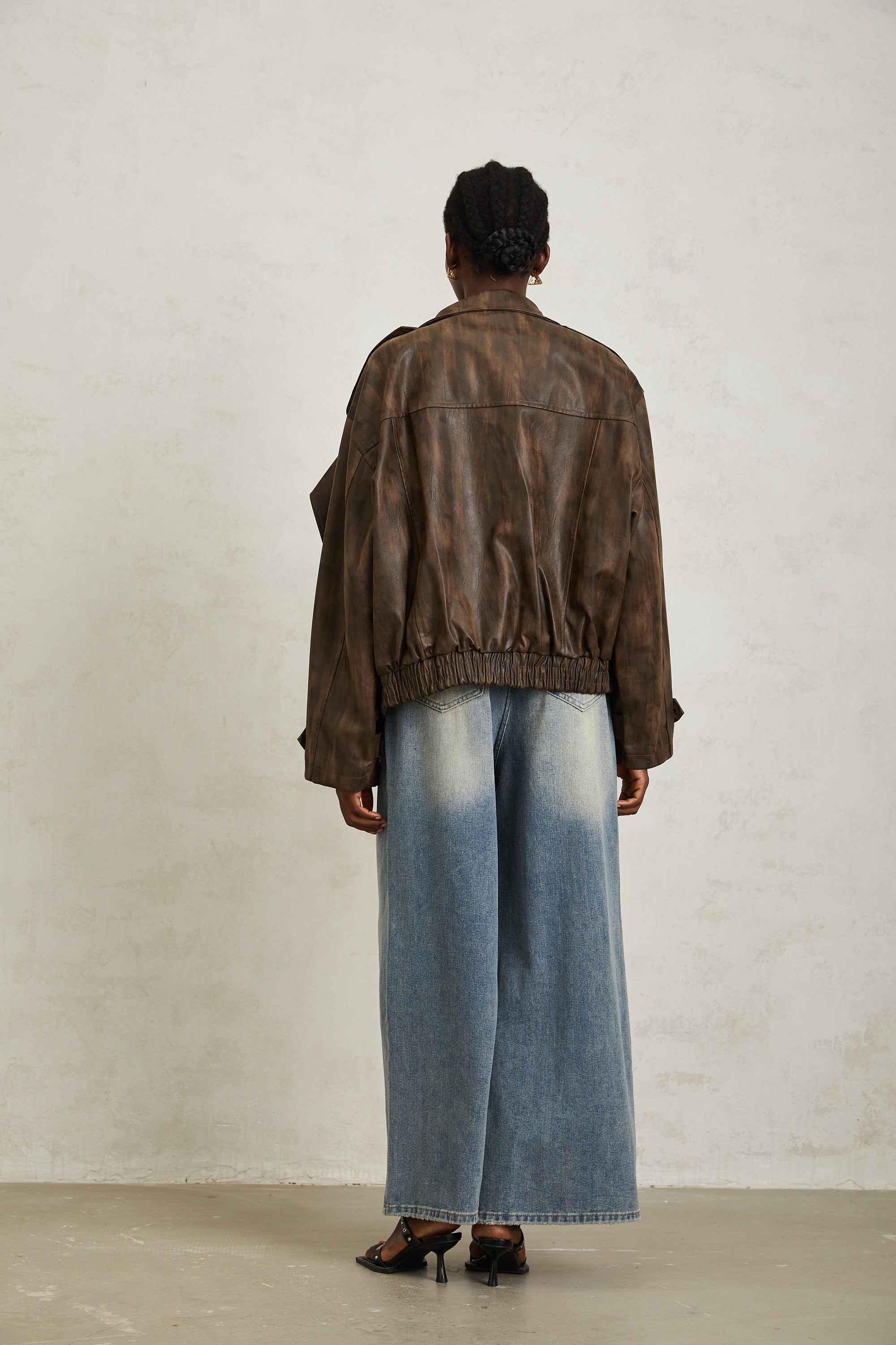 Manon Brown Tie-Dye Leather Biker Jacket (Final Sale-US Only)