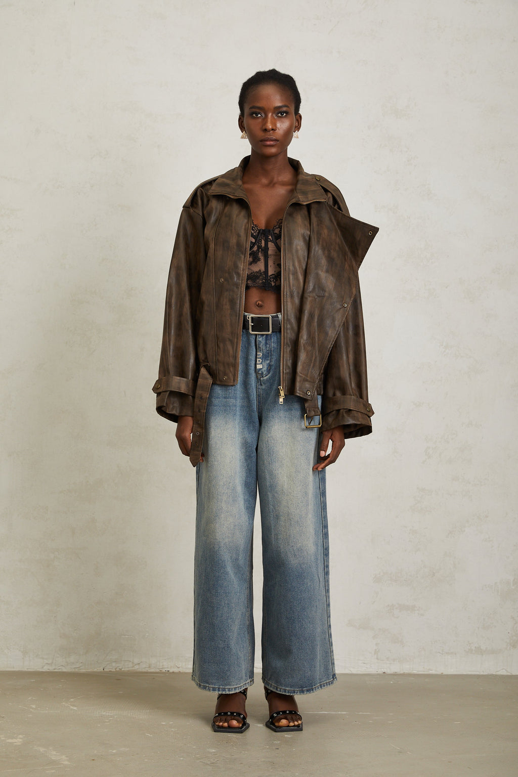 Manon Brown Tie-Dye Leather Biker Jacket (Final Sale-US Only)