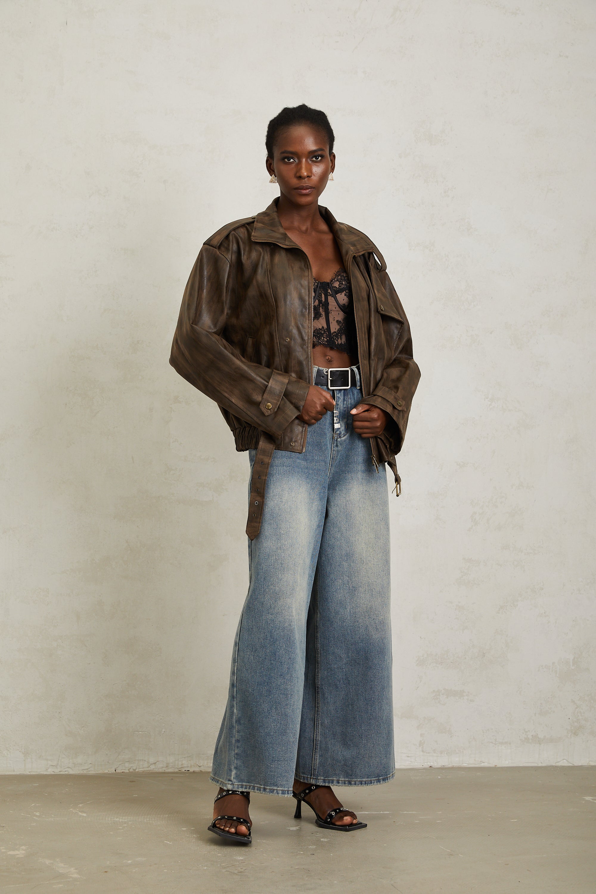 Manon Brown Tie-Dye Leather Biker Jacket (Final Sale-US Only)