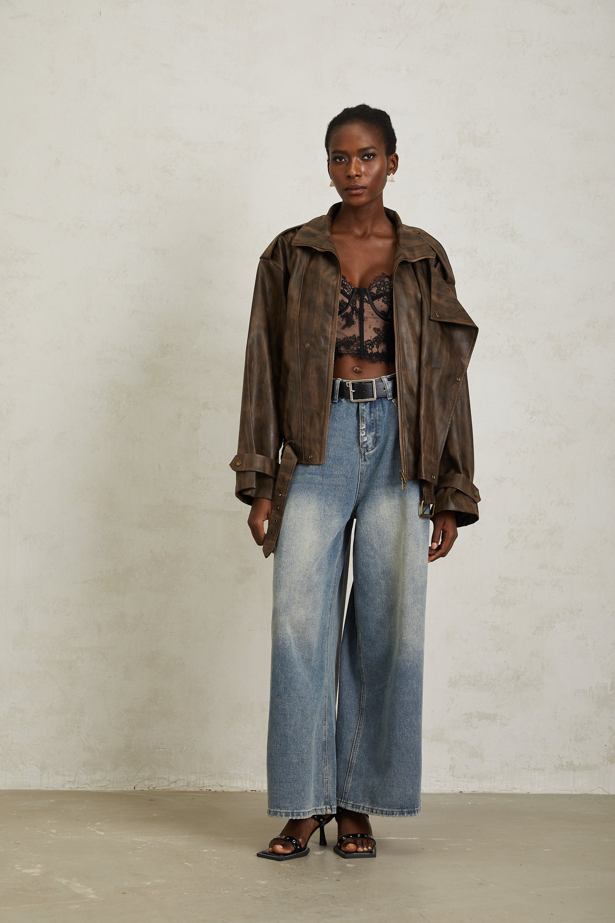 Manon Brown Tie-Dye Leather Biker Jacket (Final Sale-US Only)