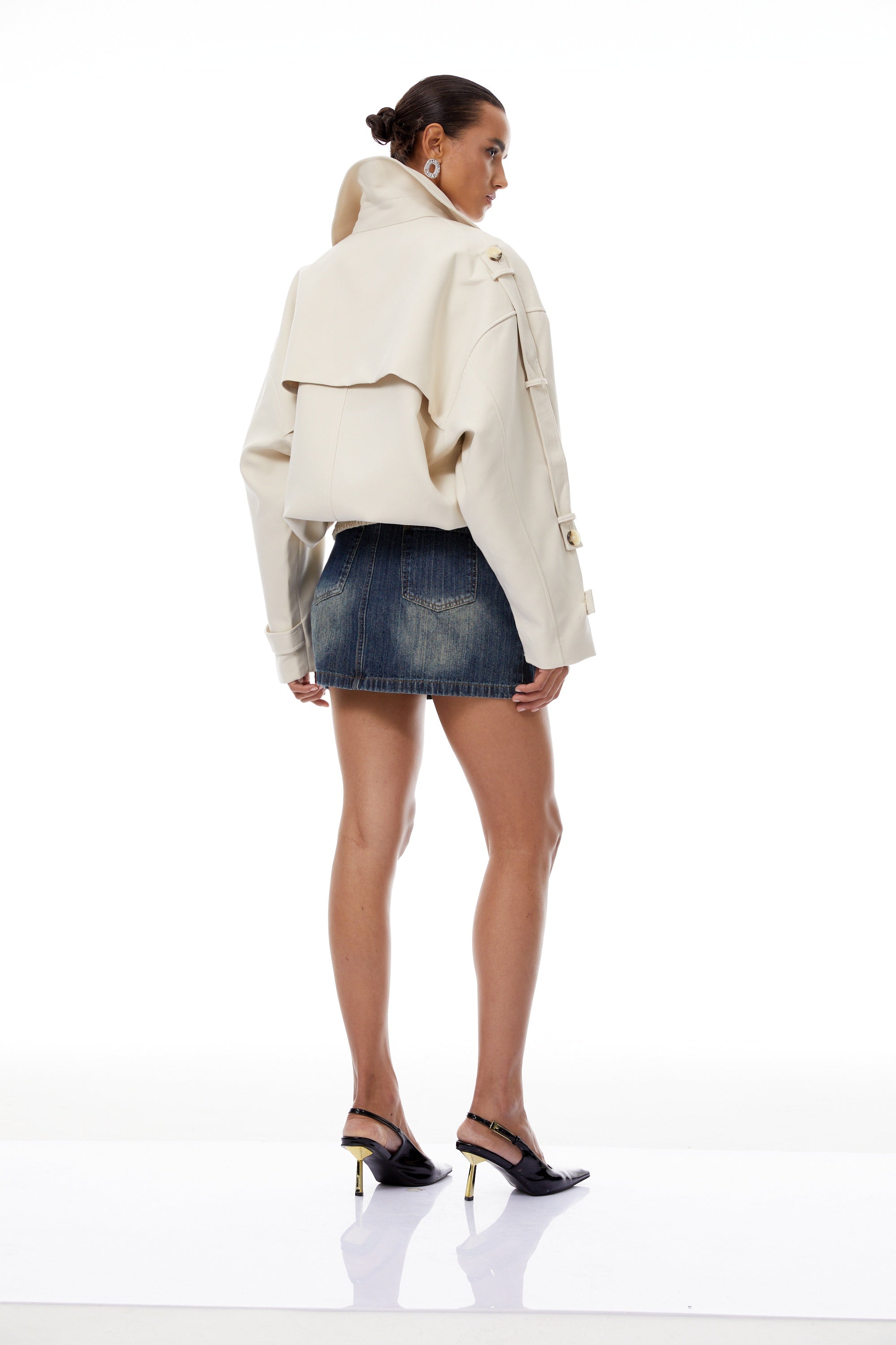 Panna Neutral Smocked Hem Biker Jacket (Final Sale-US Only)