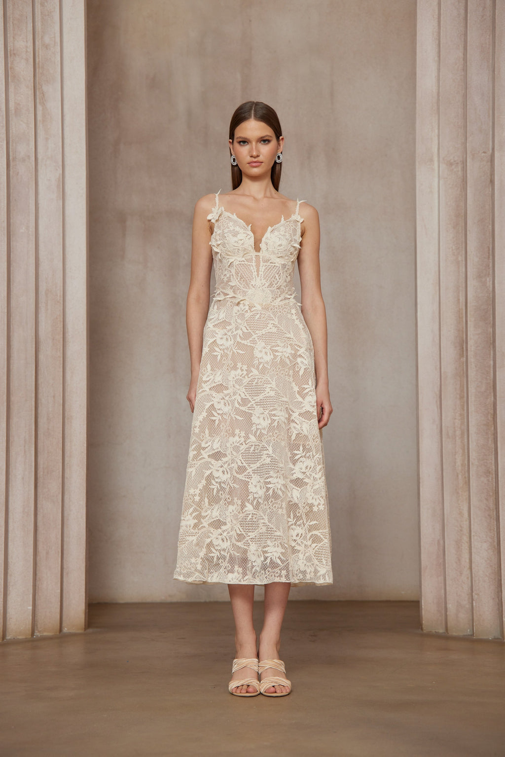 Amber White Sleeveless Floral Lace Midi Dress(Final Sale-US Only)