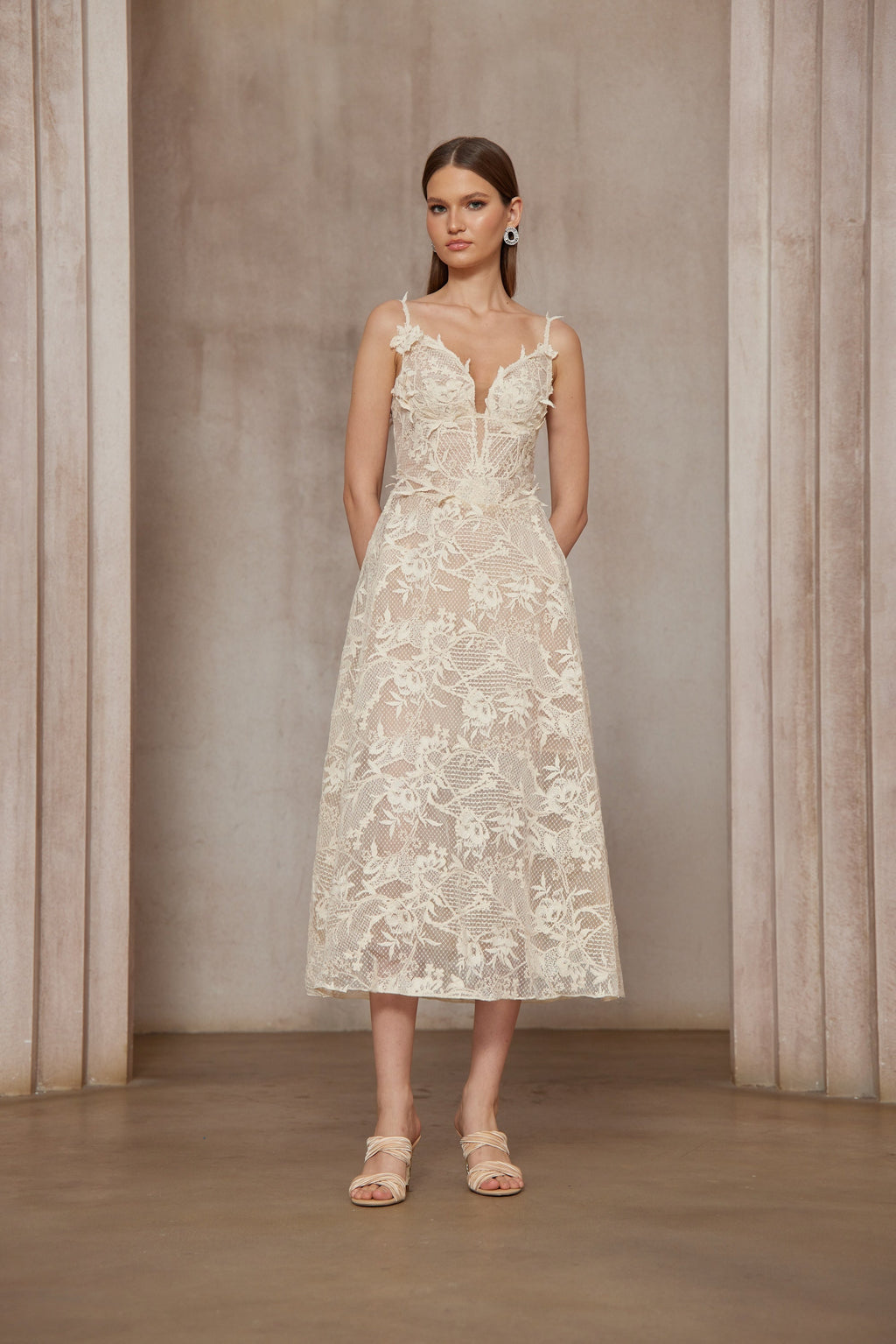Amber White Sleeveless Floral Lace Midi Dress(Final Sale-US Only)