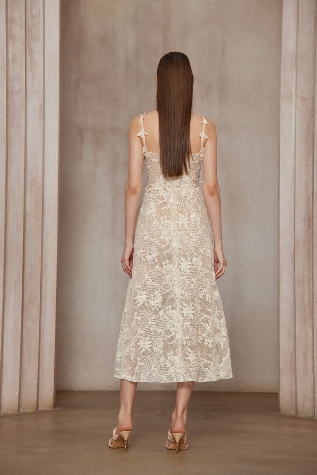 Amber White Sleeveless Floral Lace Midi Dress(Final Sale-US Only)