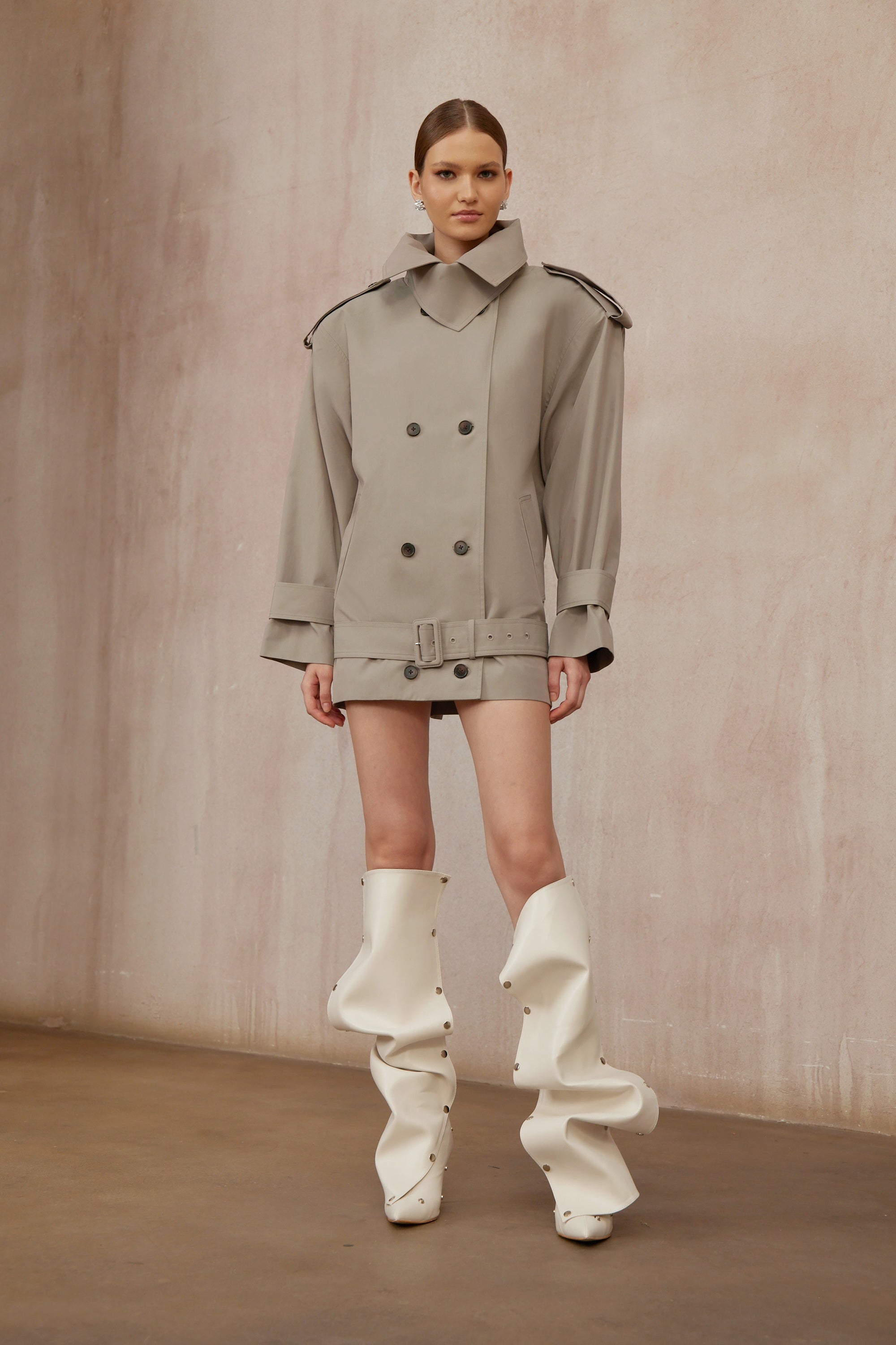 Mavis Grey Double-Breasted Belted Trench Coat  (Final Sale-US Only)