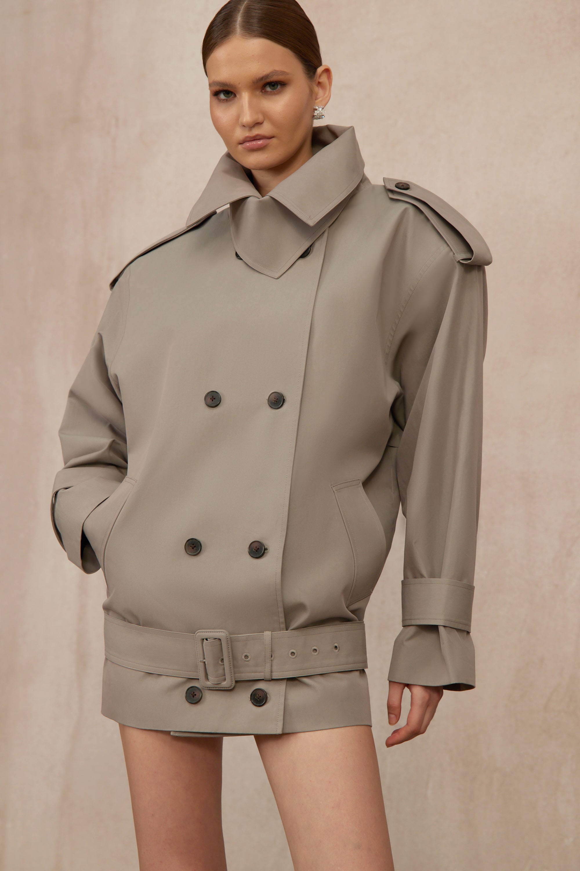 Mavis Grey Double-Breasted Belted Trench Coat  (Final Sale-US Only)