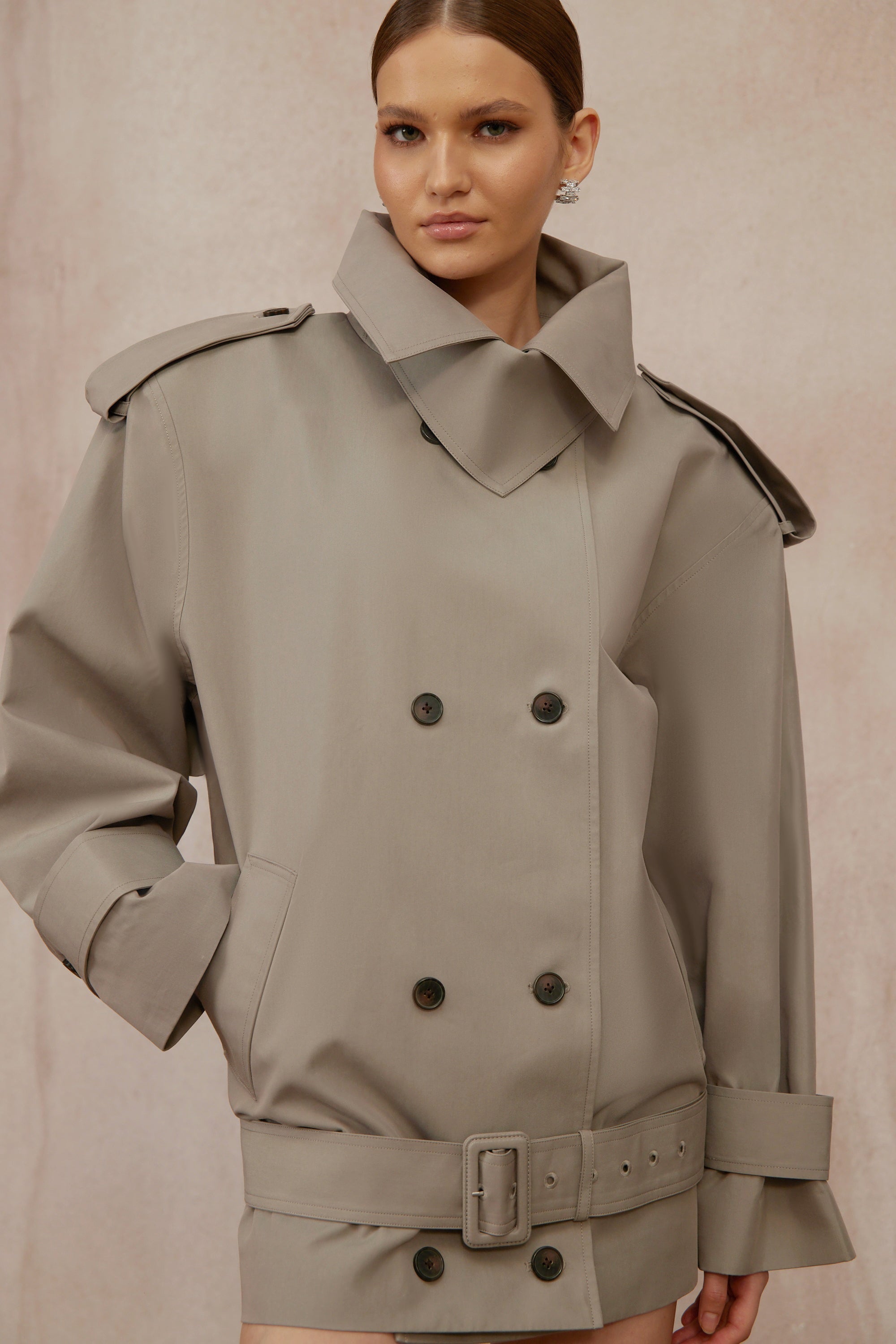 Mavis Grey Double-Breasted Belted Trench Coat  (Final Sale-US Only)