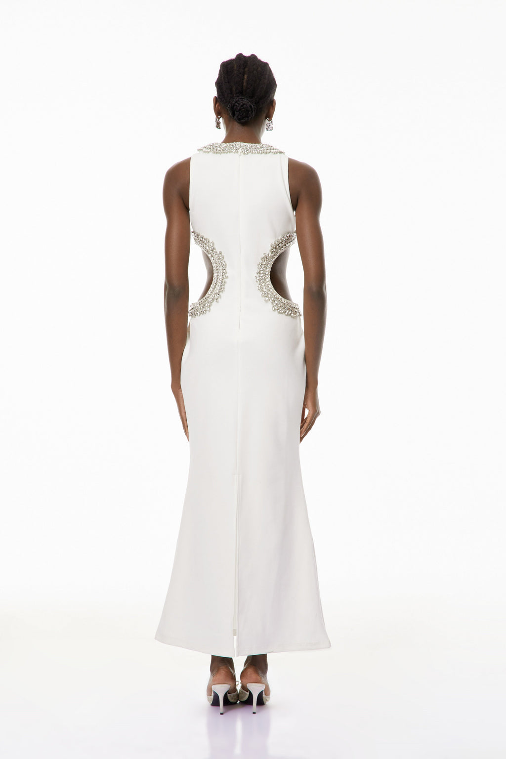 Larisa White Embellished Cut-Out Maxi Gown