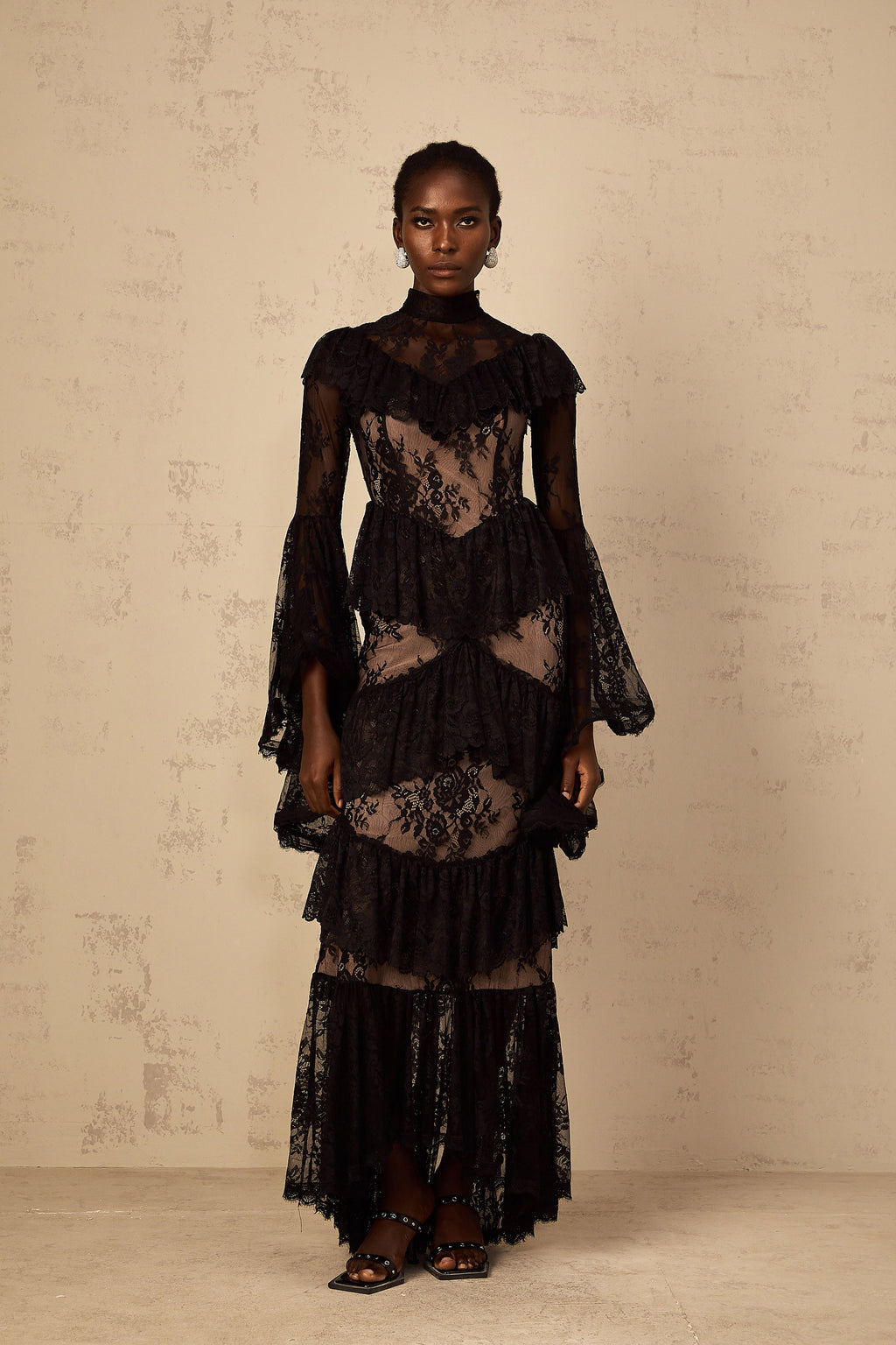Roxane black floral-lace ruffled maxi dress (Final Sale-US Only)