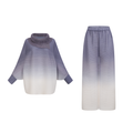 Conjunto de blusa morada con degradado y pantalones arrugados de la marca Final Sale, vista de conjunto en la imagen.