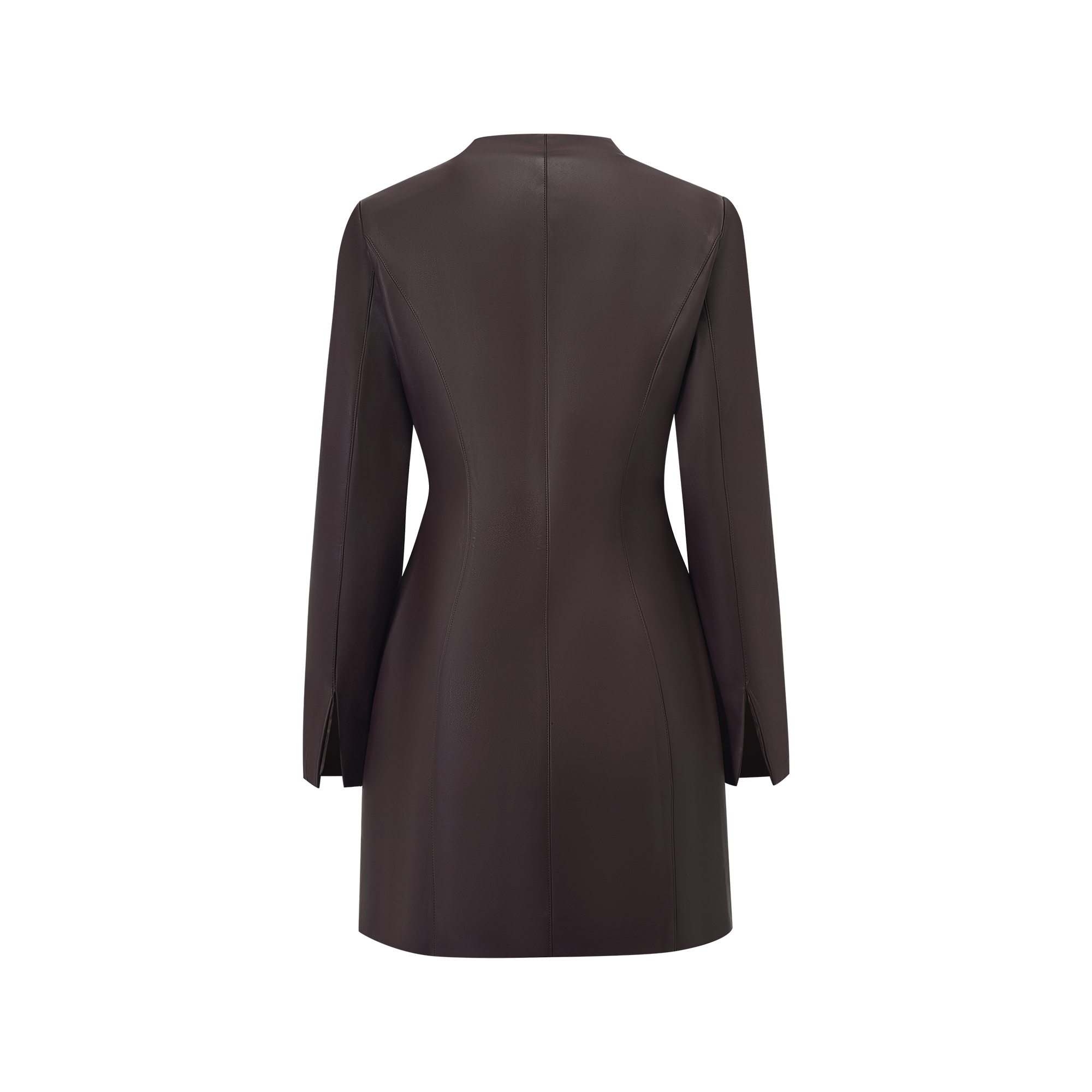 Vestido blazer mini en cuero marrón Solange de Final Sale, con corte ajustado y detalles elegantes.