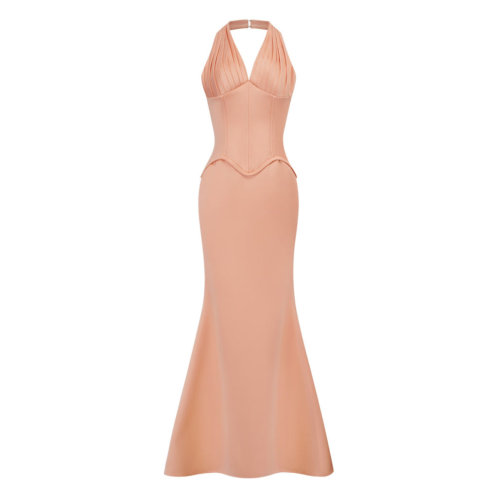 Aurélie Orange Halterneck Mermaid Maxi Dress (Final Sale-US Only)