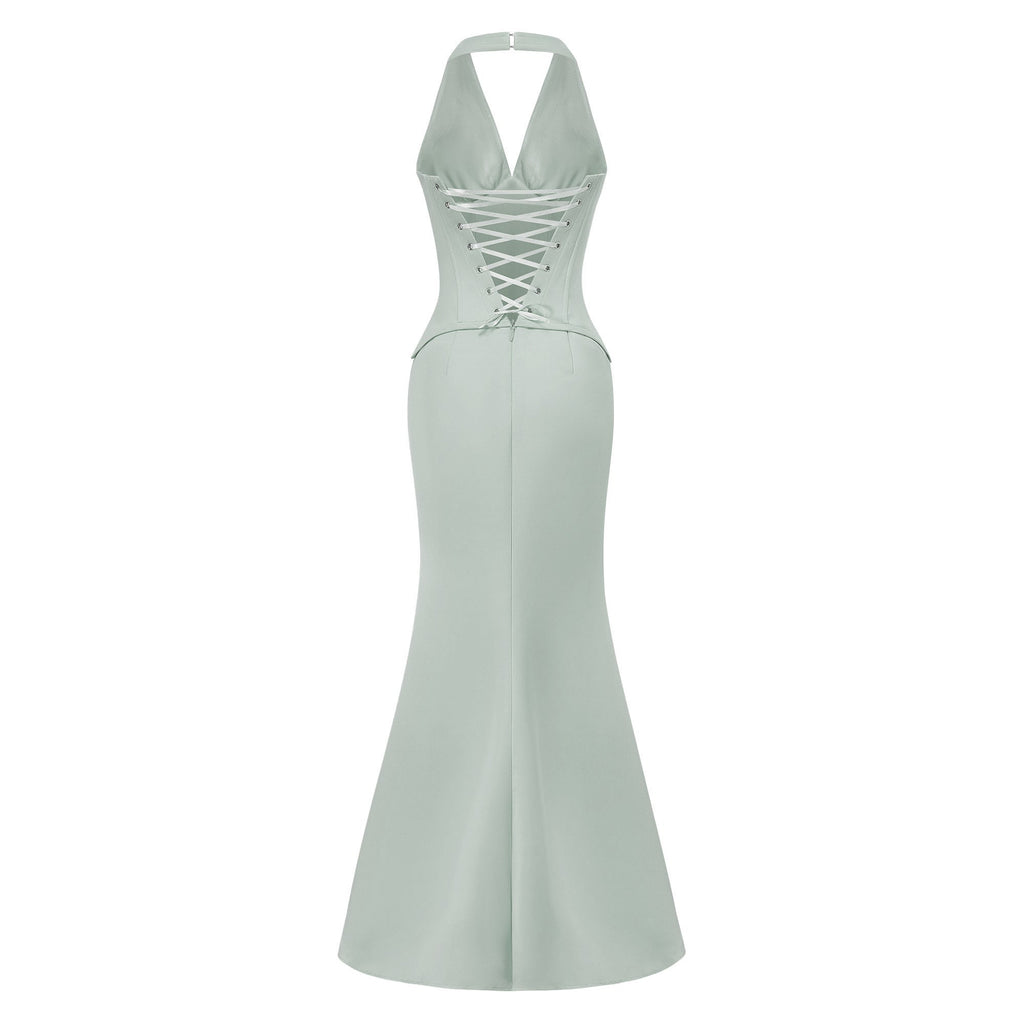 Aurélie Green Halterneck Mermaid Maxi Dress (Final Sale-US Only)
