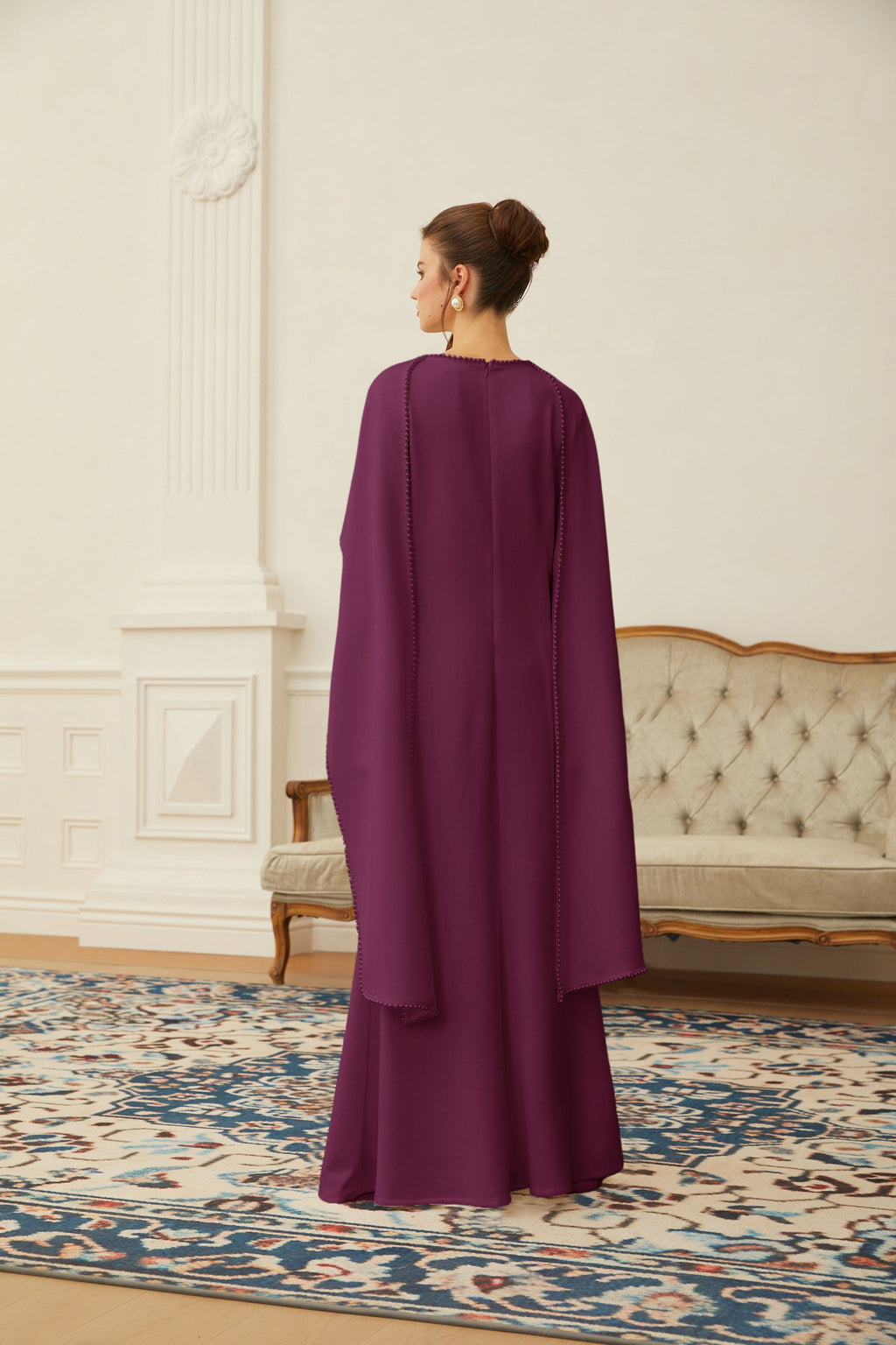 Piroska Purple Pearl Trim Shawl Detail Maxi Dress (Final Sale-US Only)