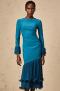 Fleurida ruffled-trim panelled midi dress in Blue (Final Sale-US Only)