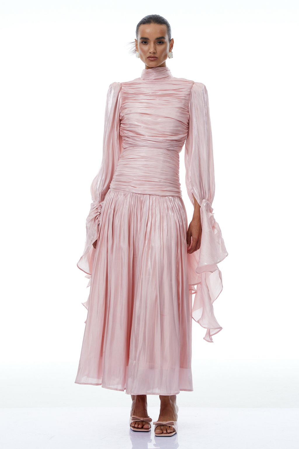 Sarolta Pink Glossy Ruched Maxi Dress (Final Sale-US Only)