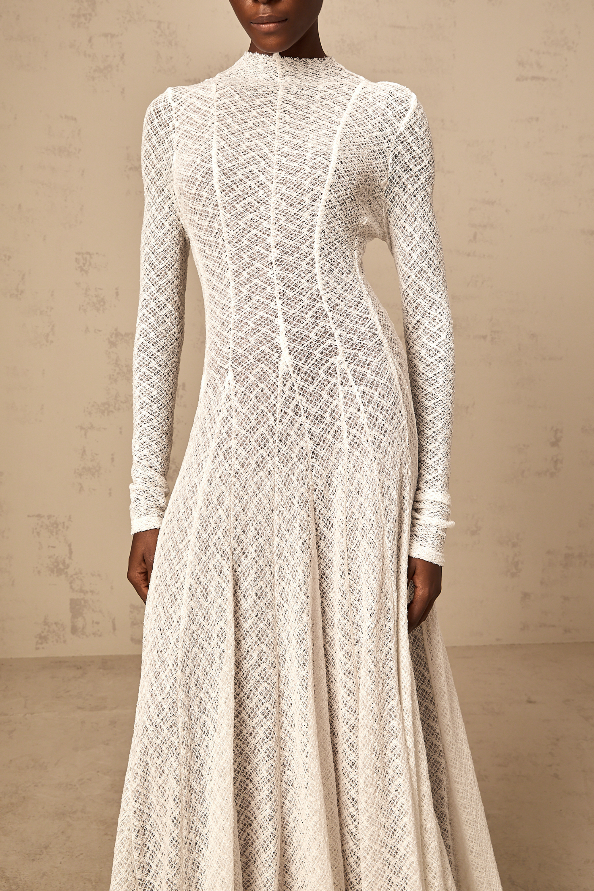 Athena wavy-pattern lace maxi dress in White  (Final Sale-US Only)