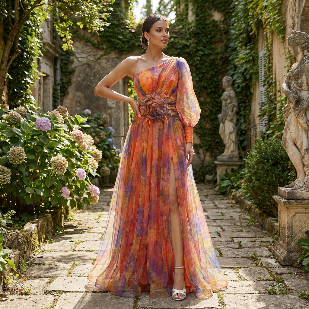 Vestido largo de manga larga Cecelia de la marca SLIPPO® para invitada de boda, en color elegante y diseño sofisticado.