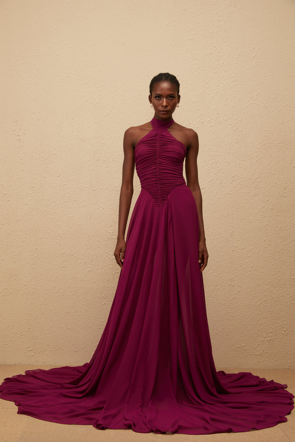 Kerstin Purple Train Design Ruched Maxi Dress (Final Sale)