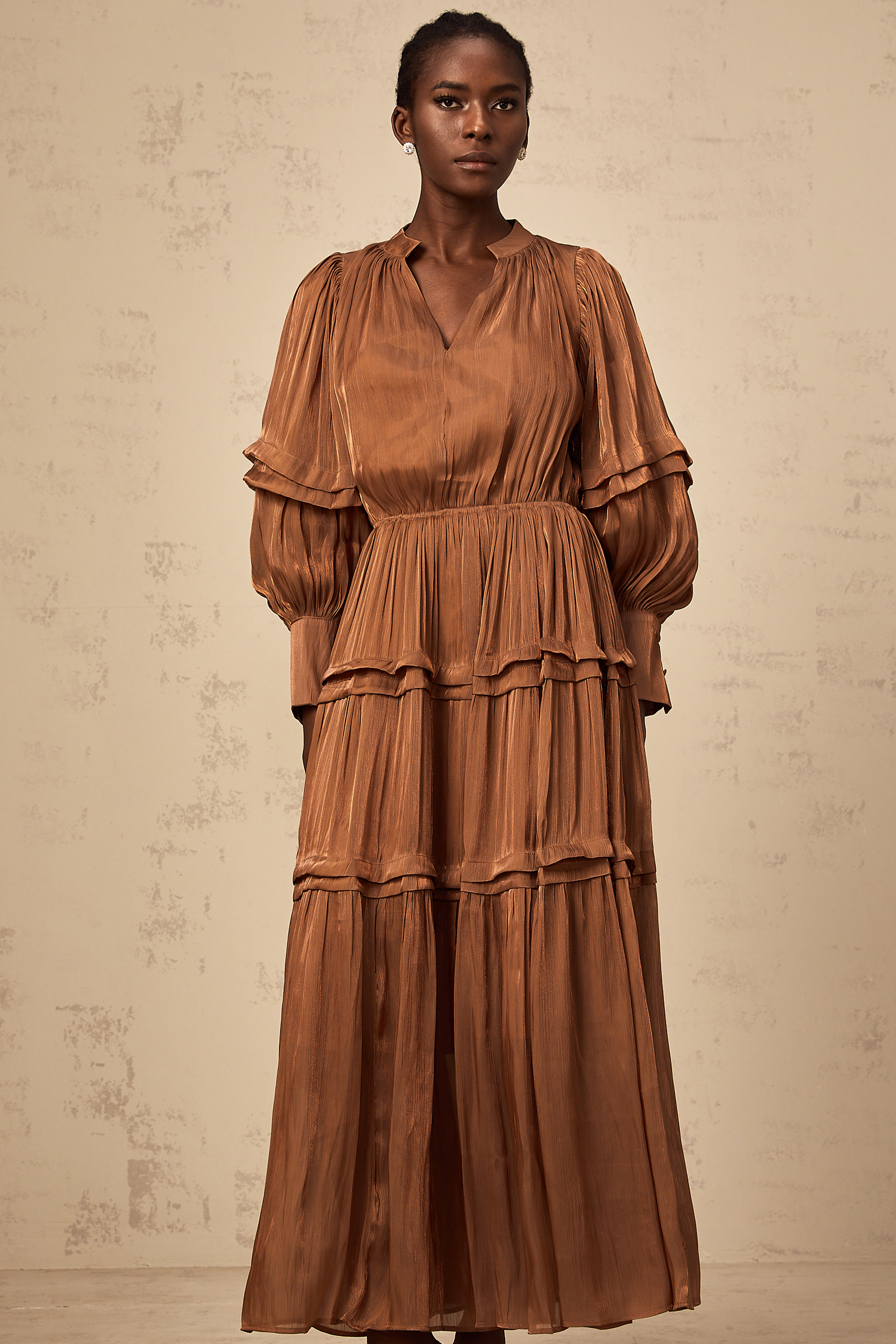 Emma brown ruffled-trim tiered maxi dress (Final Sale-US Only)
