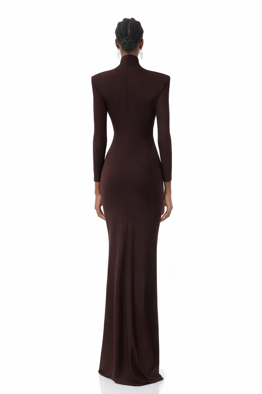 Neve Brown High Neck Twist Knot Maxi Dress