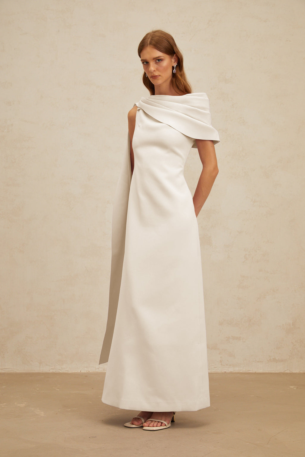 Annabelle White Cape-Design Ribbon Maxi Dress (Final Sale-US Only)