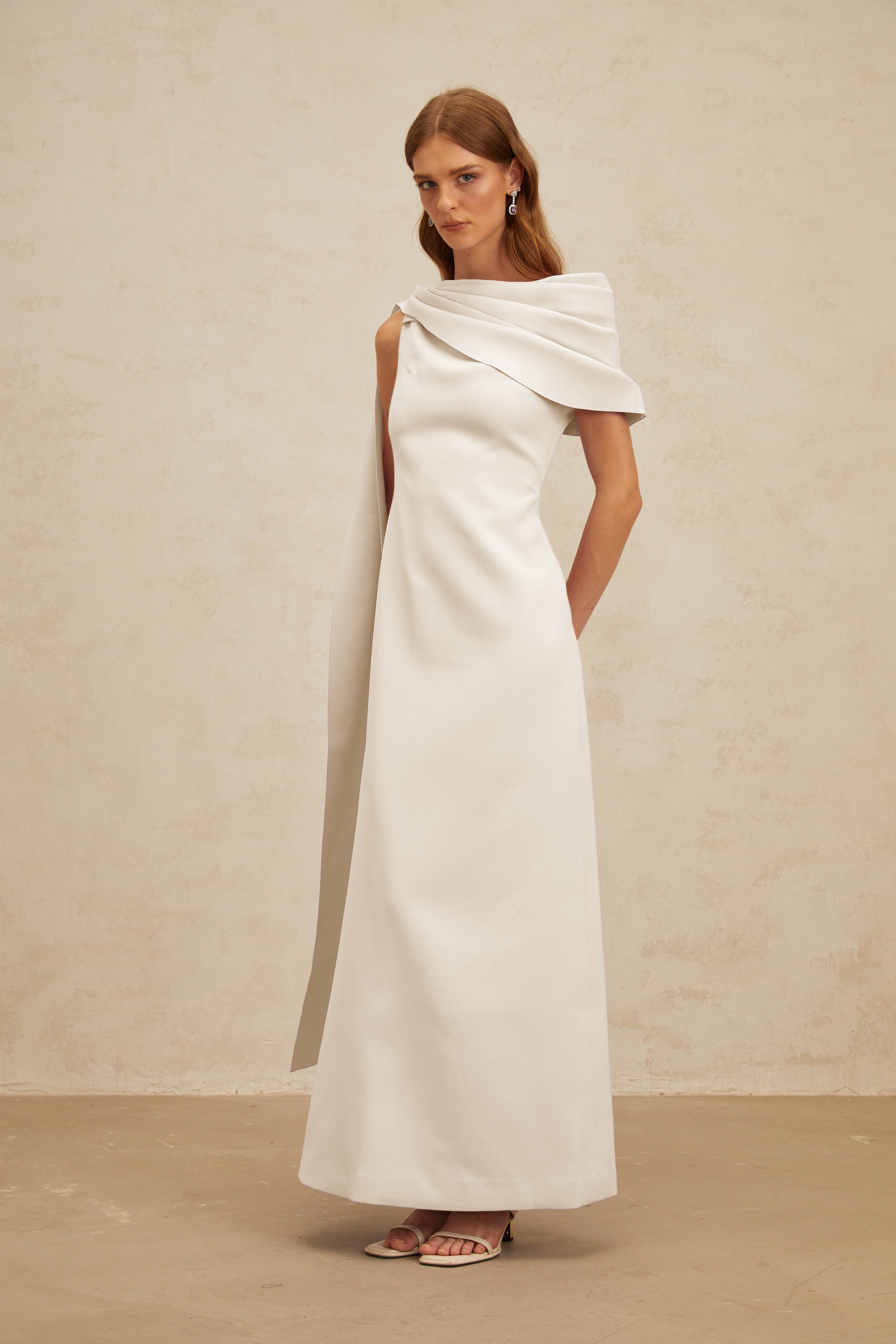 Annabelle White Cape-Design Ribbon Maxi Dress (Final Sale-US Only)