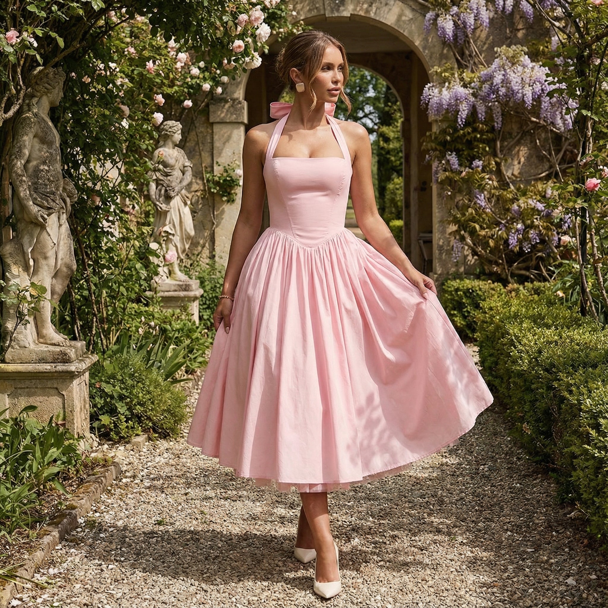 Vestido midi de encaje Éloise de la marca SLIPPO®, con diseño ajustado y detalles elegantes en el corsé.