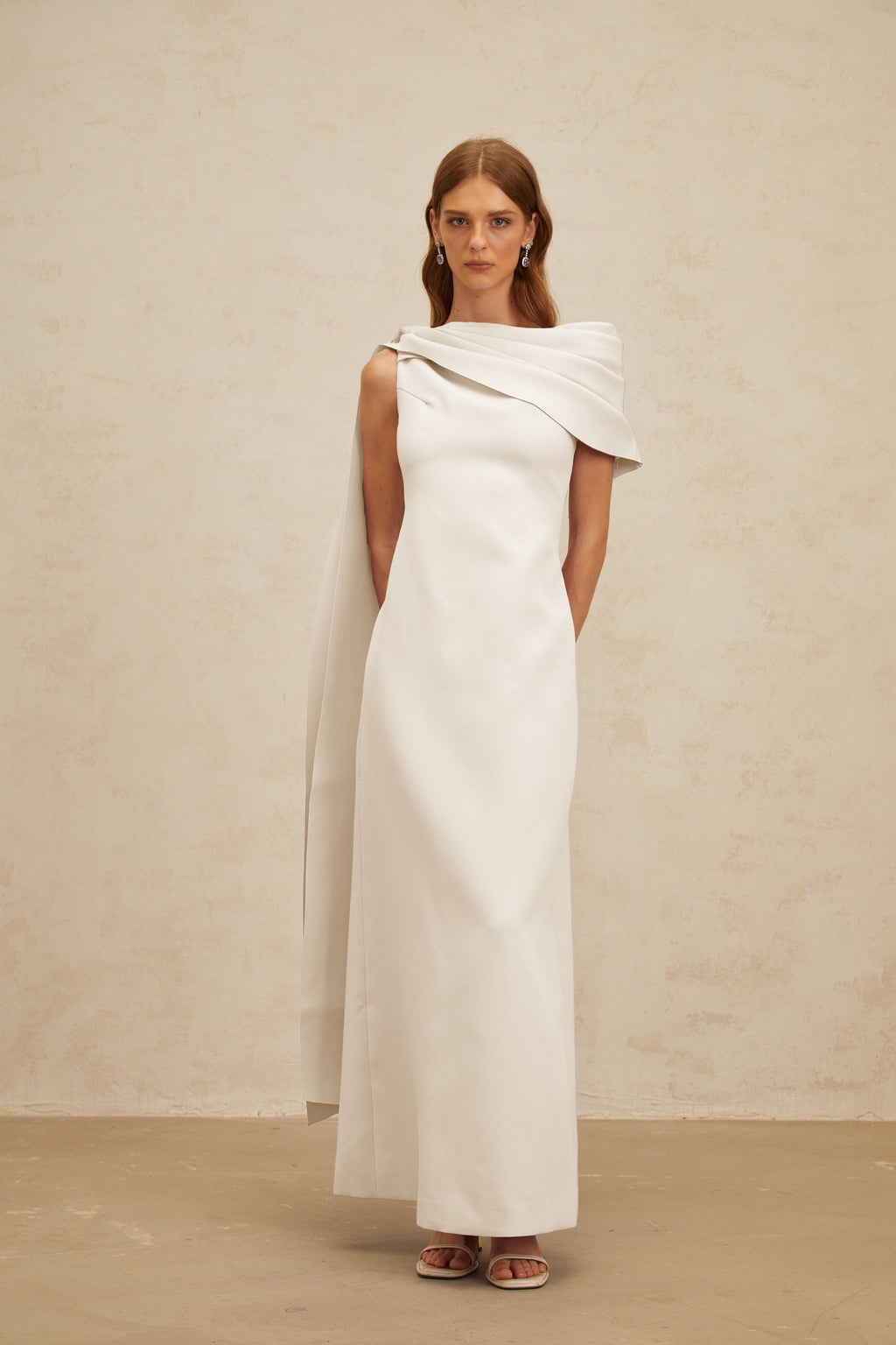 Annabelle White Cape-Design Ribbon Maxi Dress (Final Sale-US Only)