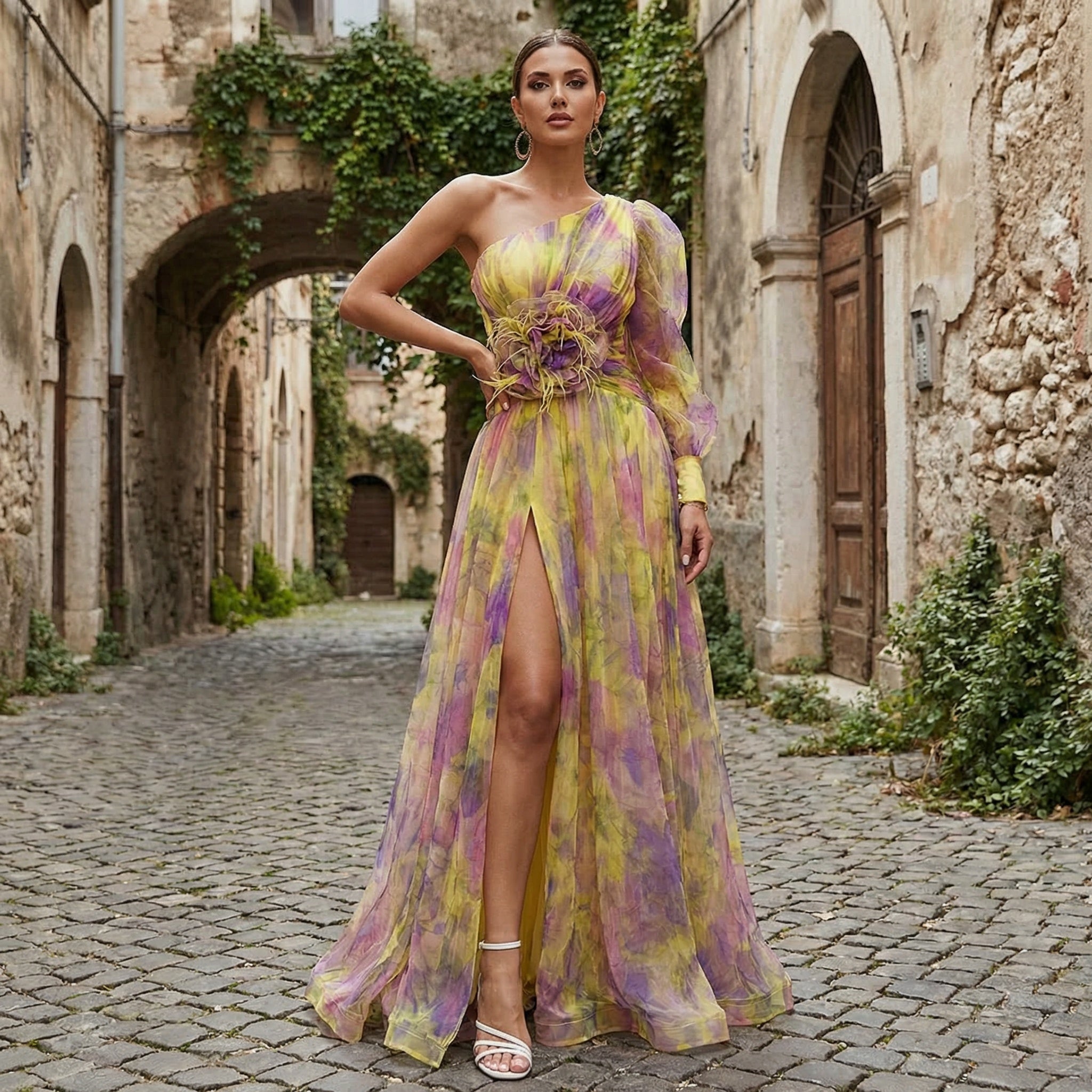 Vestido largo de manga larga Cecelia de SLIPPO® para invitada de boda, en color elegante y diseño sofisticado.