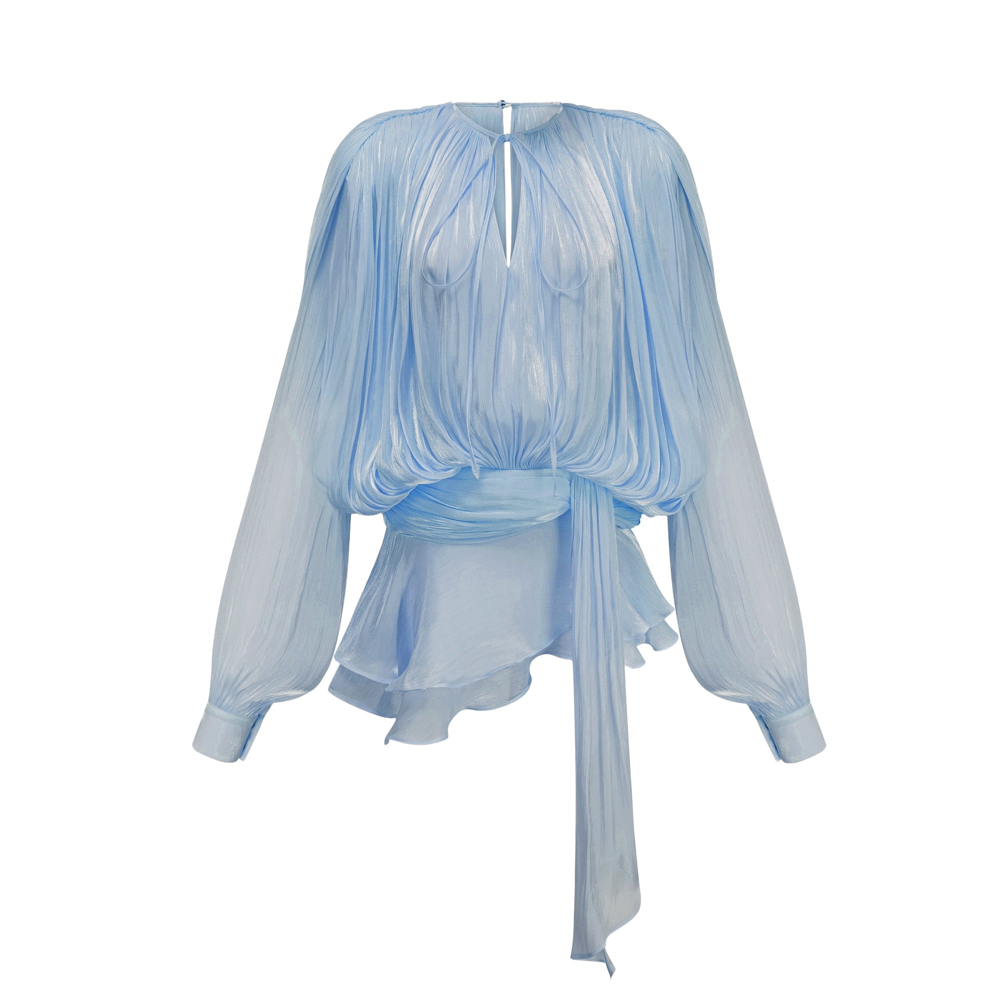 Eugénie Mini vestido azul con volantes y pliegues