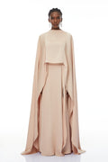 Everleigh Champagne Satin Top & Skirt Set With Cape Detail