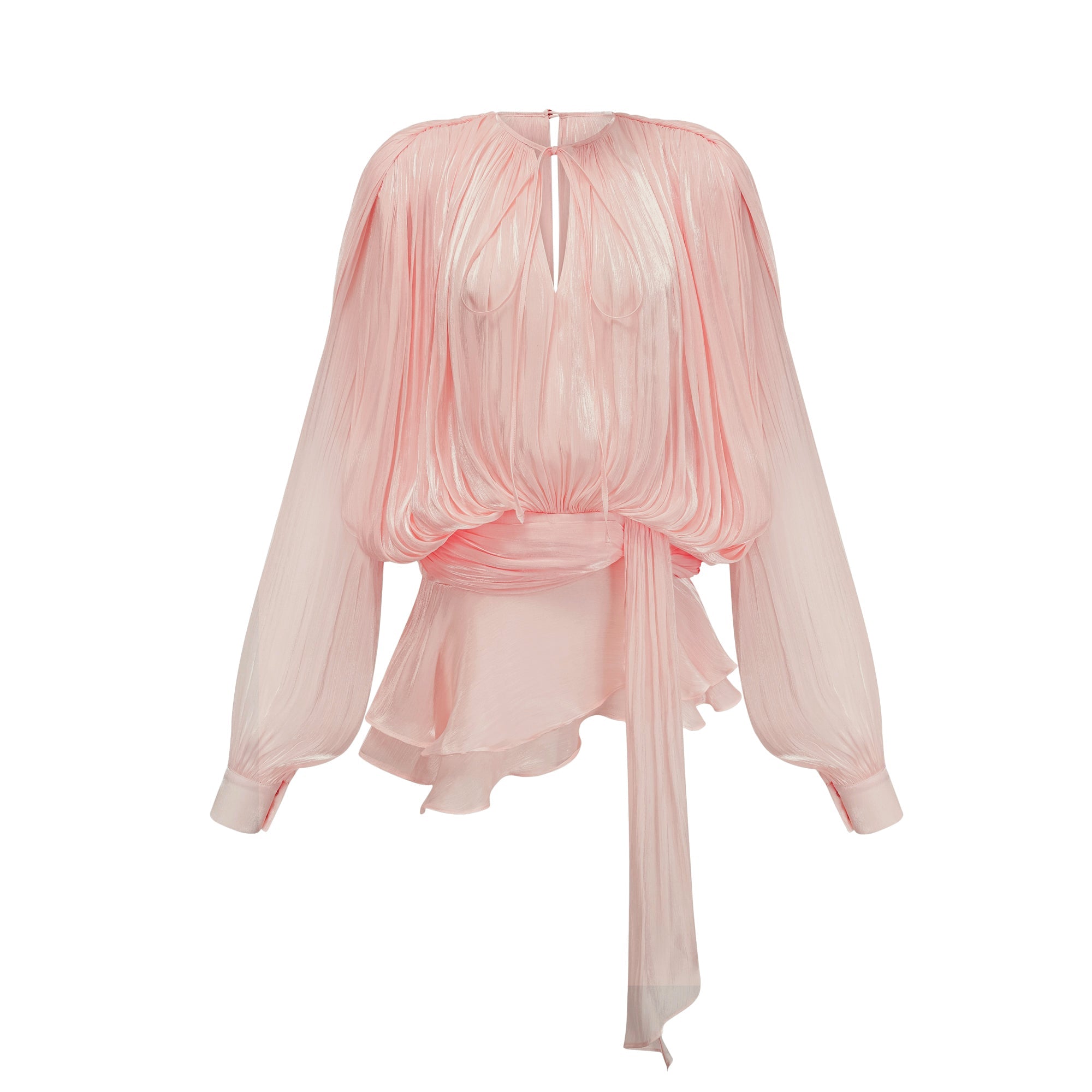 Eugénie Mini vestido rosa con volantes y pliegues