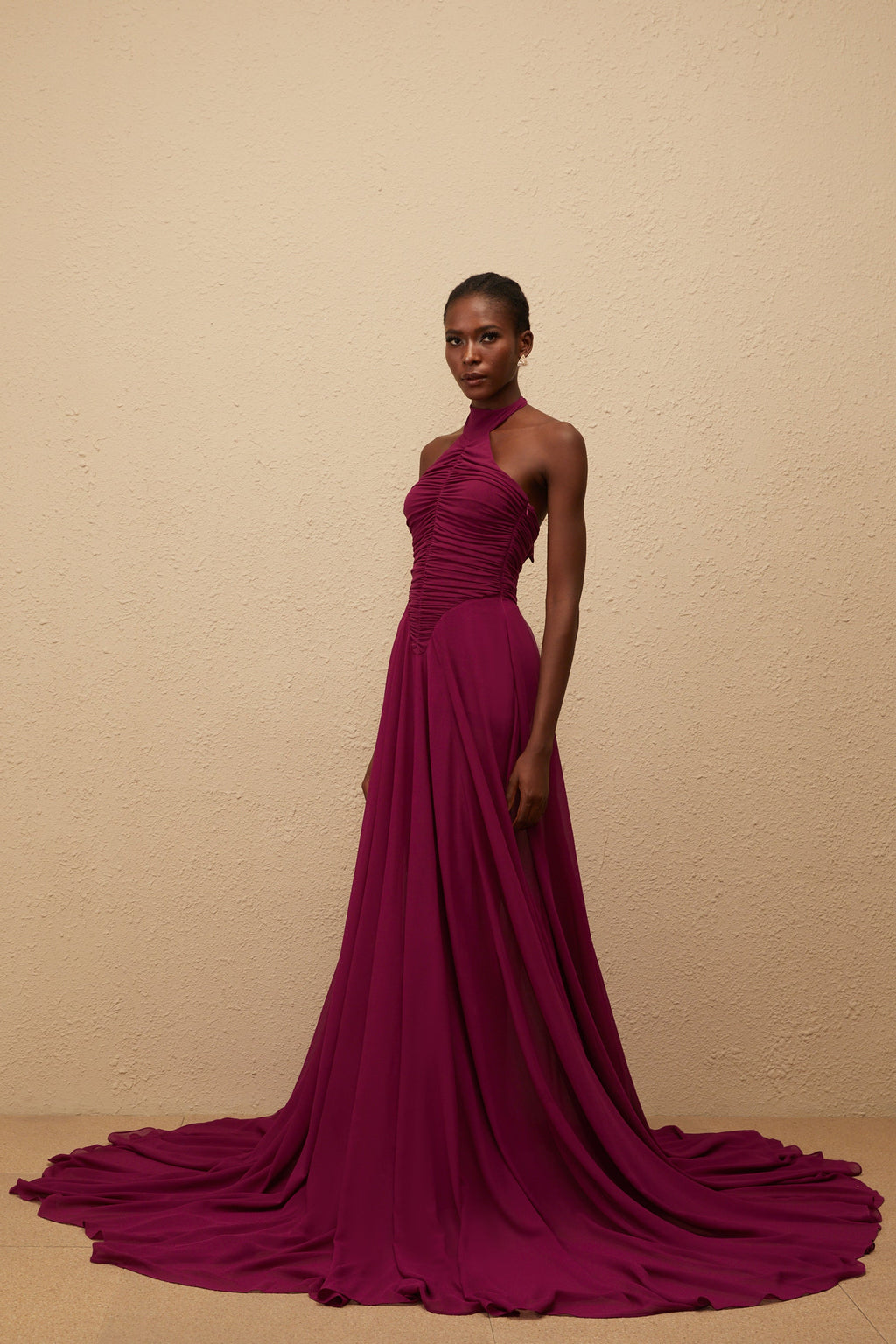 Kerstin Purple Train Design Ruched Maxi Dress (Final Sale)