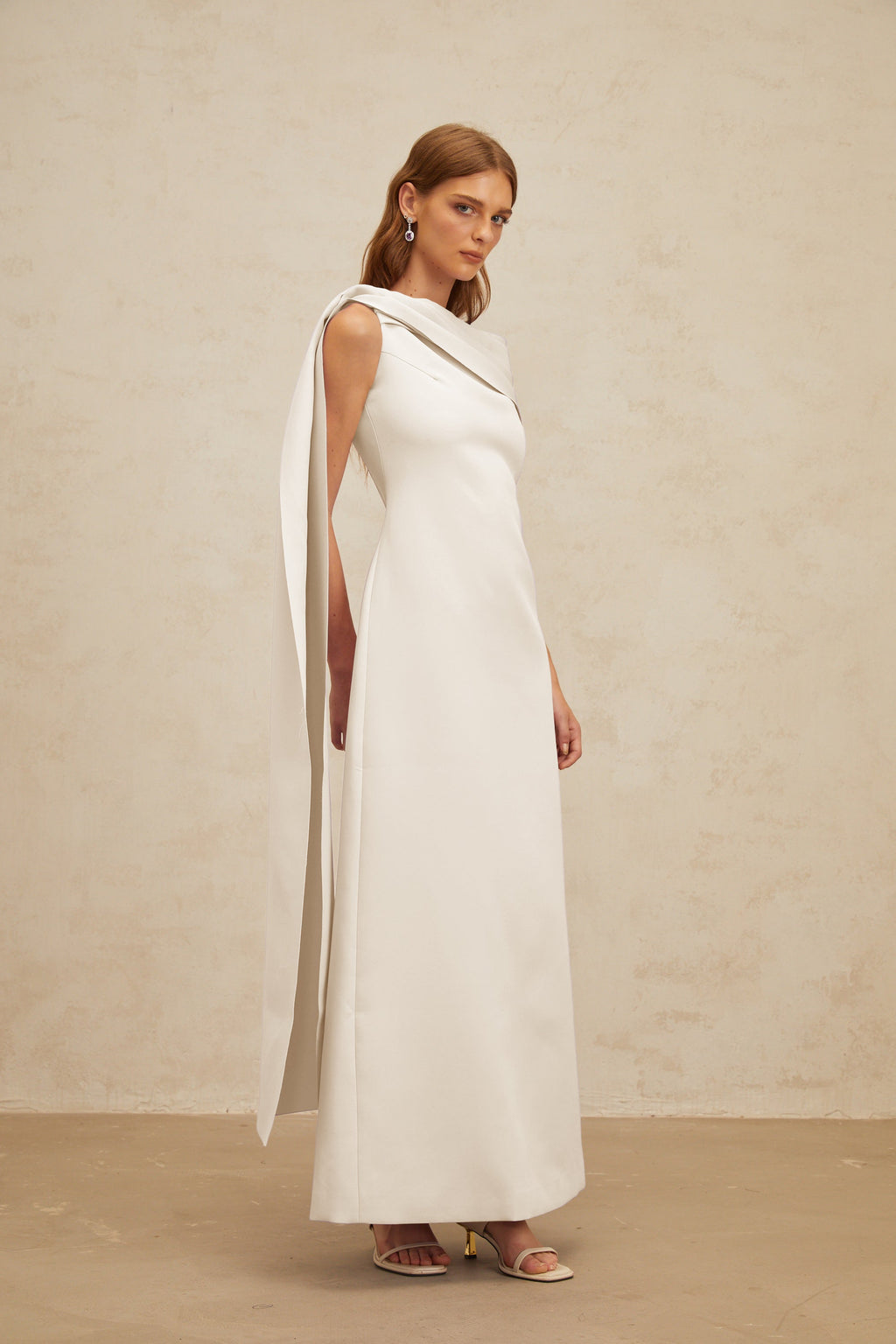 Annabelle White Cape-Design Ribbon Maxi Dress (Final Sale-US Only)