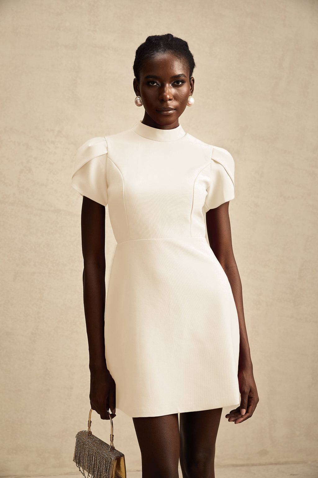 Anna White Petal Sleeve Cut Out Bow Mini Dress (Final Sale-US Only)