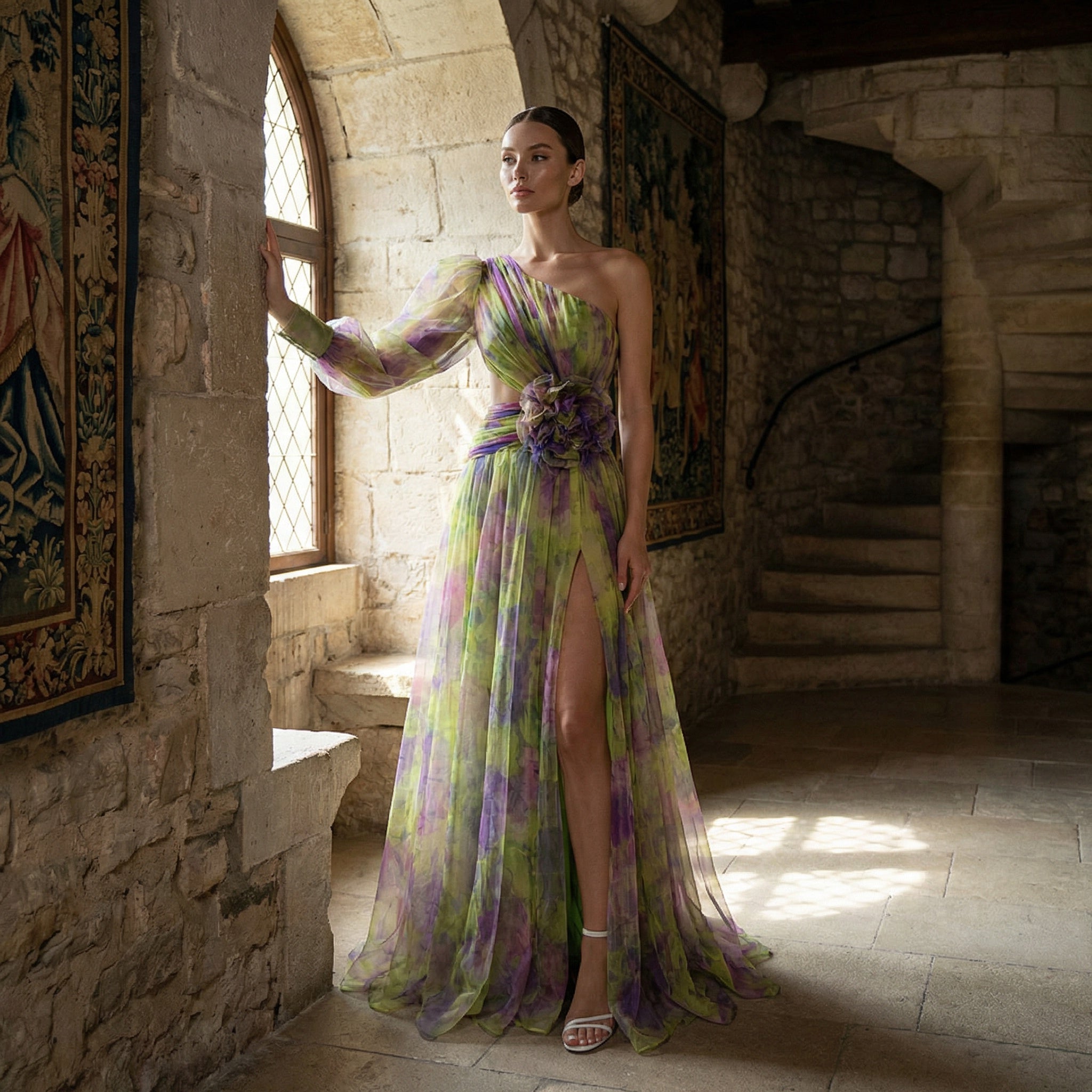 Vestido largo de manga larga Cecelia de SLIPPO® para invitada de boda, en color elegante, con diseño fluido y detalles sofisticados.