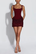 Paulette Red Embellished Ruched Bodycon Mini Dress