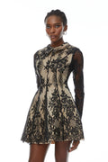 Aleksandra Black Floral Lace Mini Dress