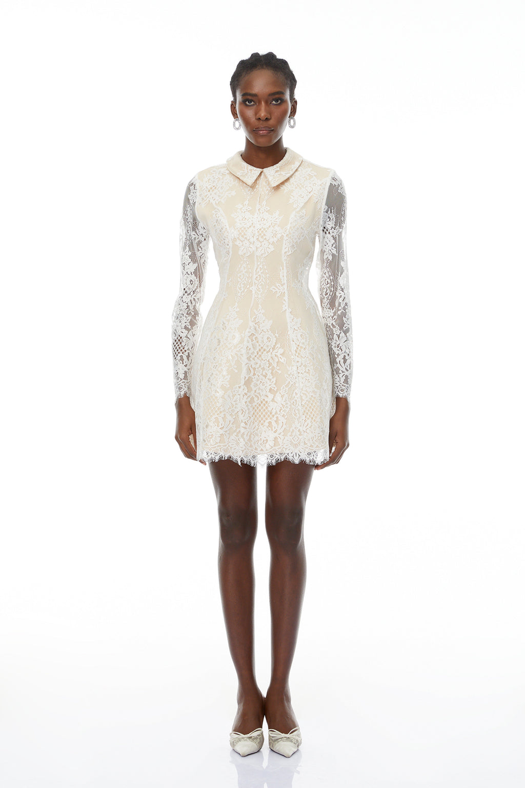 Aleksandra White Floral Lace Mini Dress