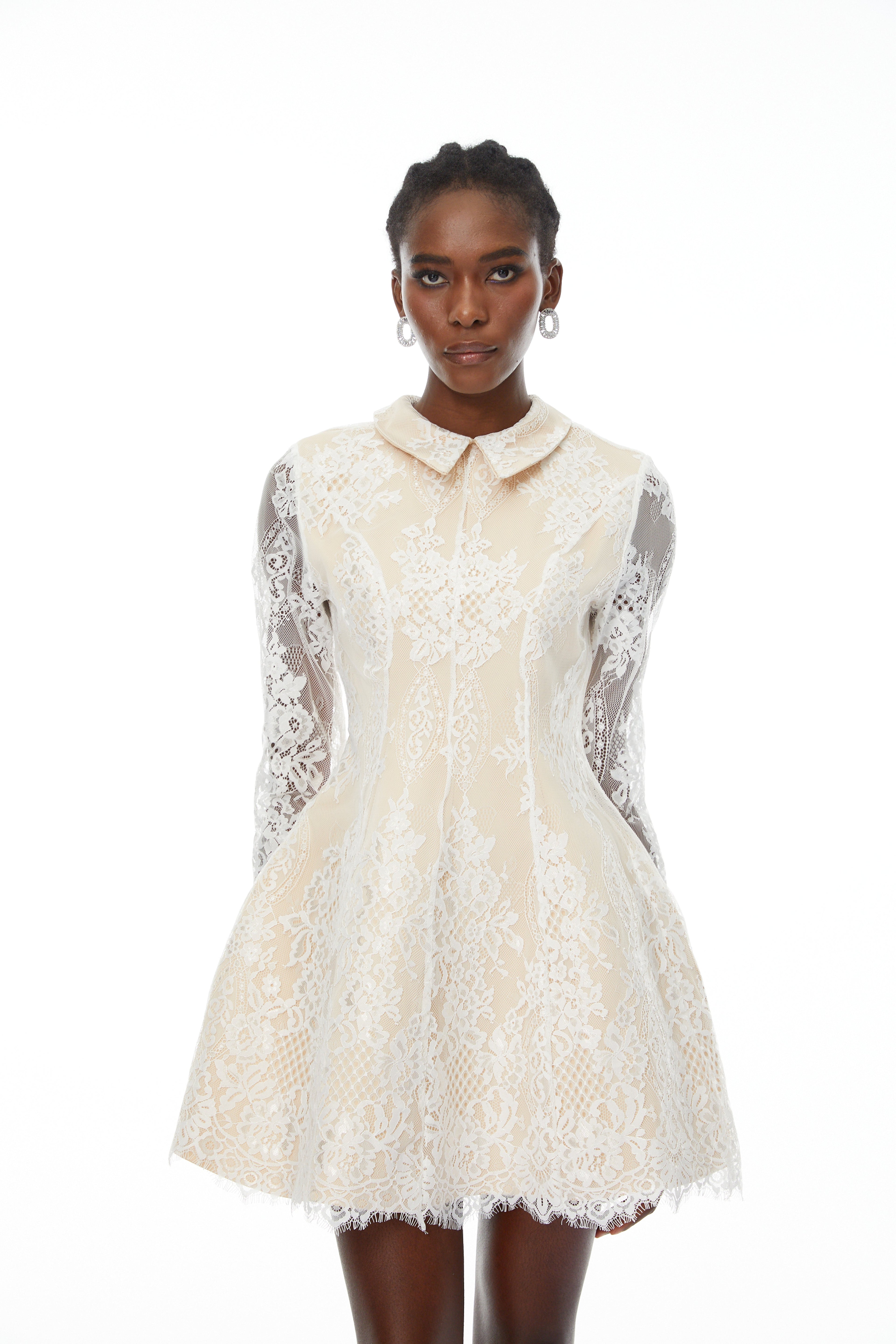 Aleksandra White Floral Lace Mini Dress