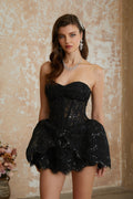 Apolline Black Floral Embroidered Mini Dress