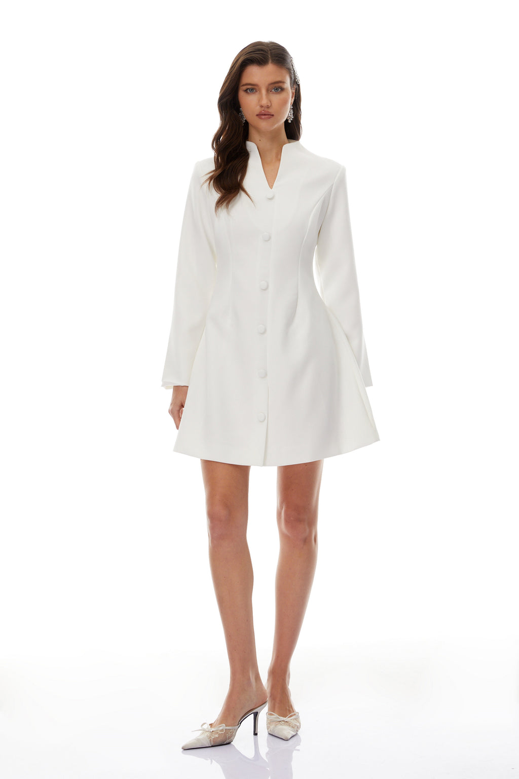 Berglind White Mandarin Collar Mini Blazer Dress