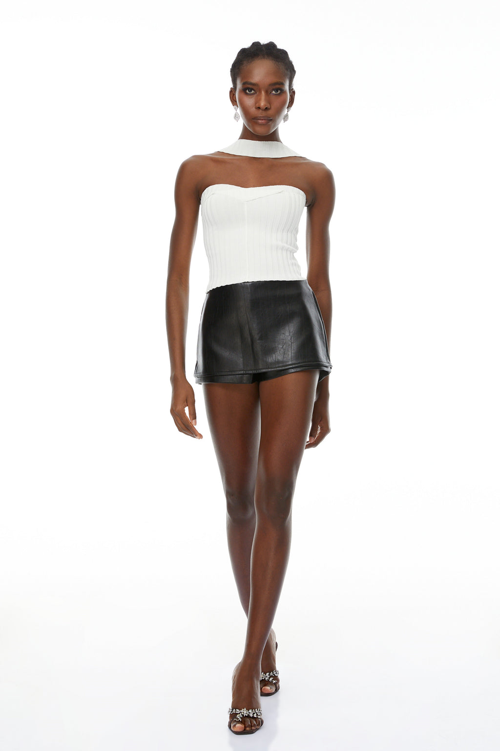 Beryl White Halterneck Corset Knit Top
