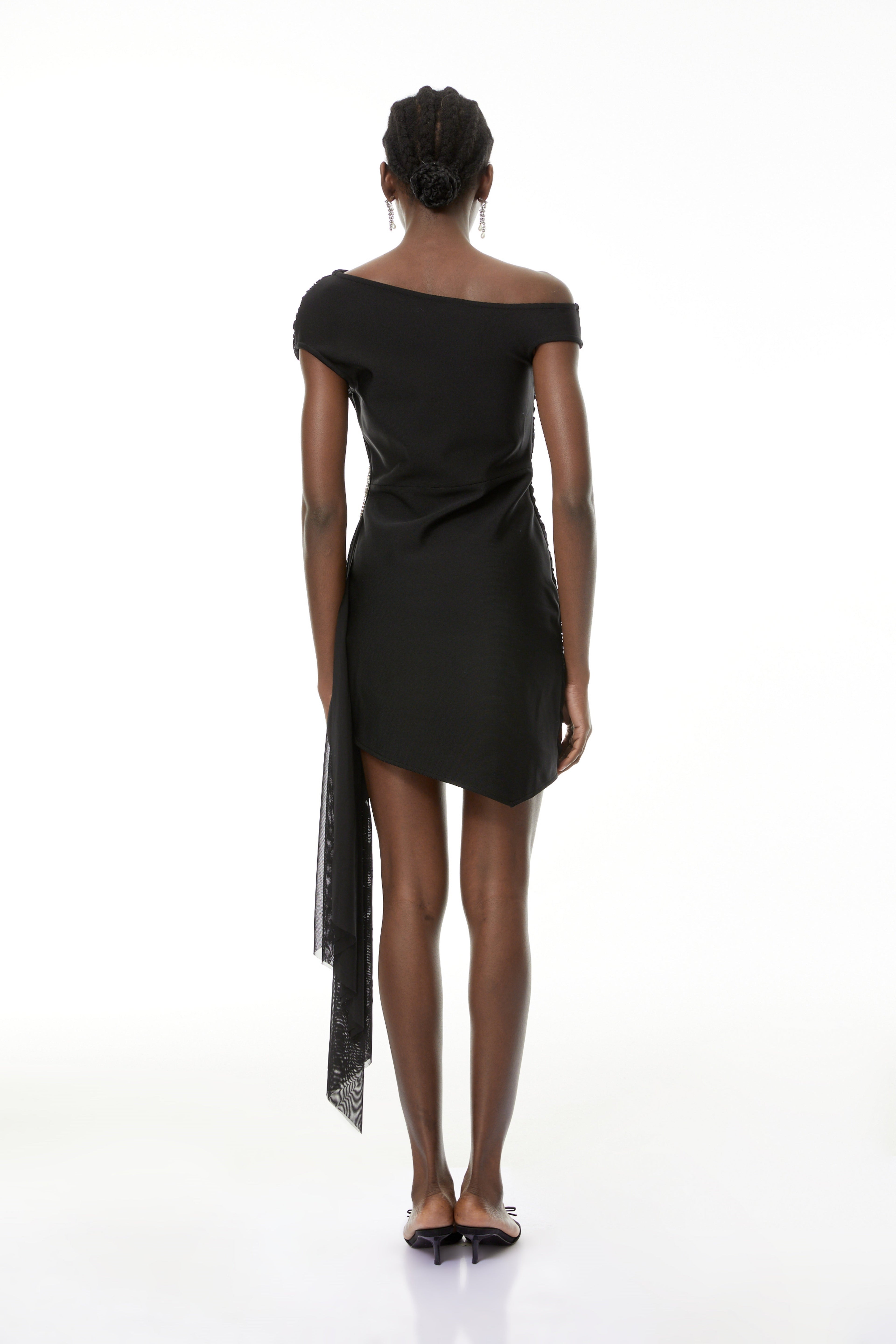 Cecil Black Rhinestone Floral Ruched Mini Dress